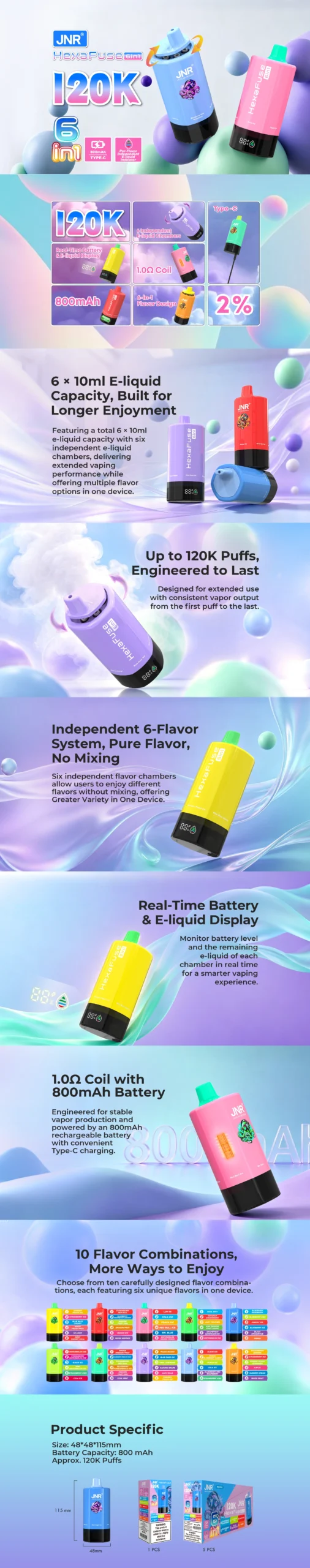 JNR HexaFuse 120K Puffs Disposable Vape 6-in-1